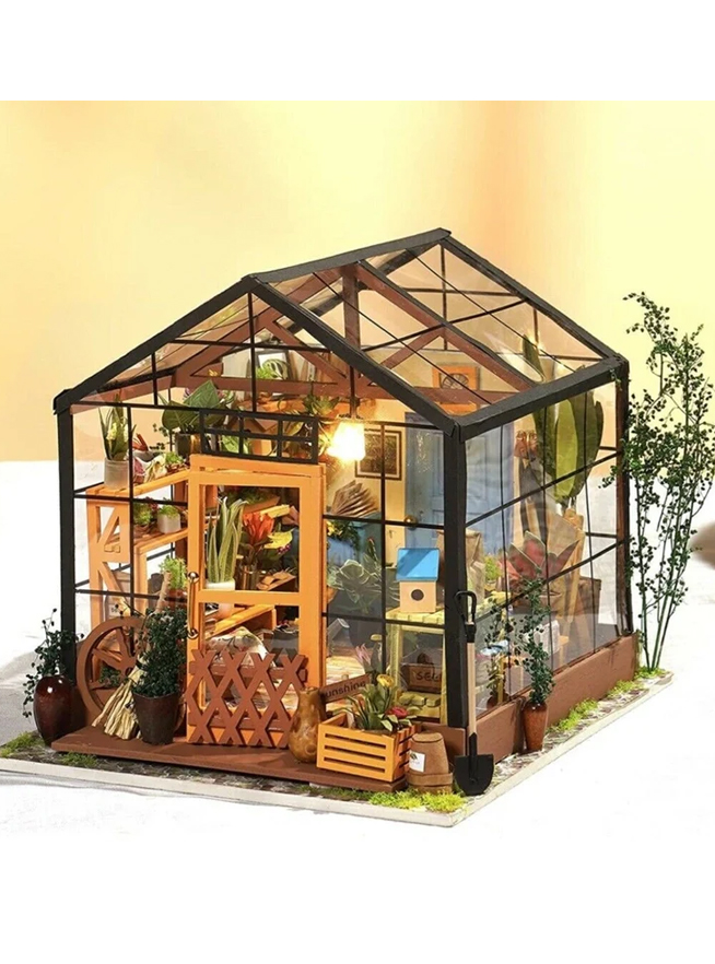 DIY Wooden Dollhouse Kits Miniature Furniture LED Cathy's House AA Flower D6D9 